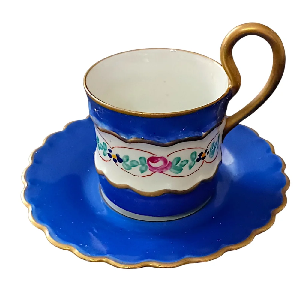 Imperial Demitasse Cup Sauce Espresso France Gold Gilt Hand‎ Painted Cobalt Blue